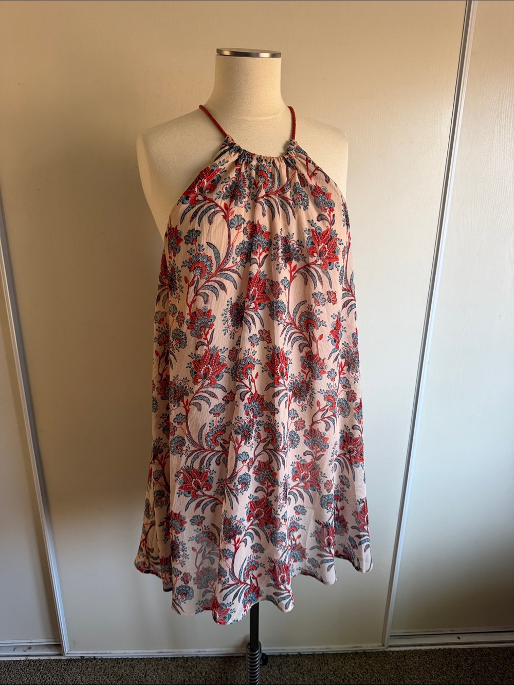 Printed halter dress with tie back